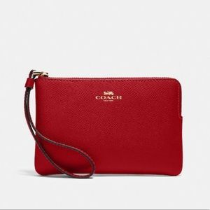 Coach Corner Zip Wristlet NWT | Red/Gold